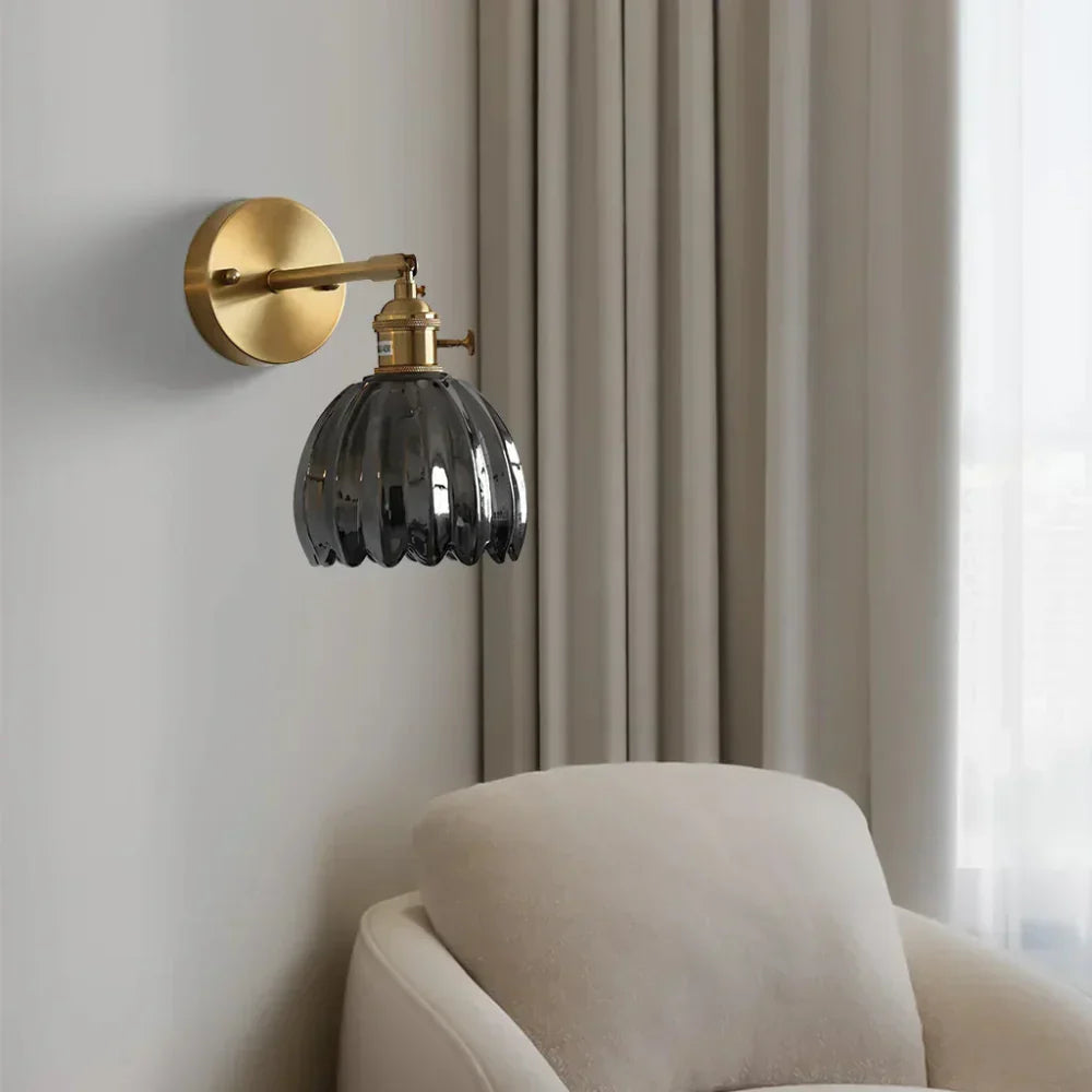 Vintage Brass Tulip Glass Wall Sconce 1-Light Classic Wall Light