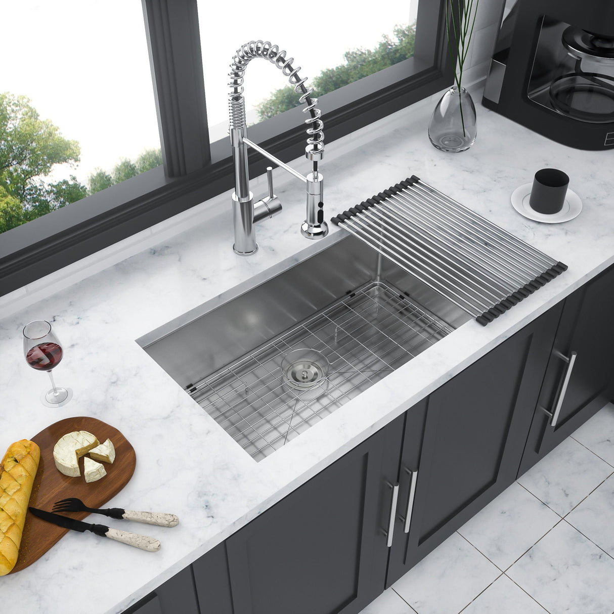 Undermount Kitchen Sink Deep Single Bowl - Brushed Nickel