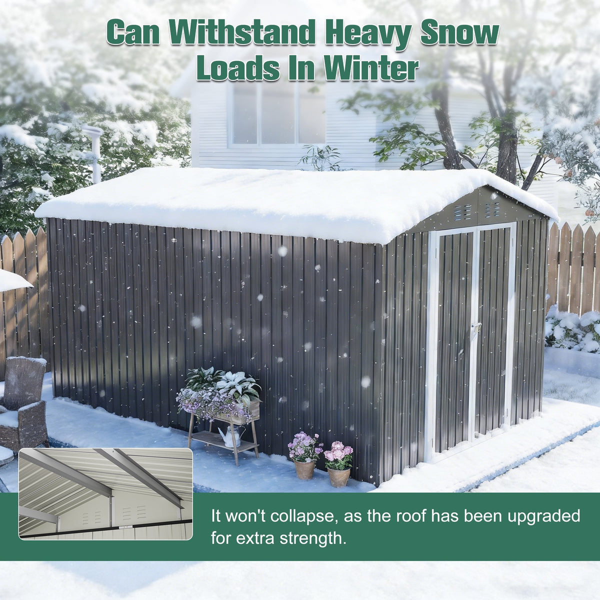 Lockable Metal Shed 8x12 FT with Aluminum Frame - Gray