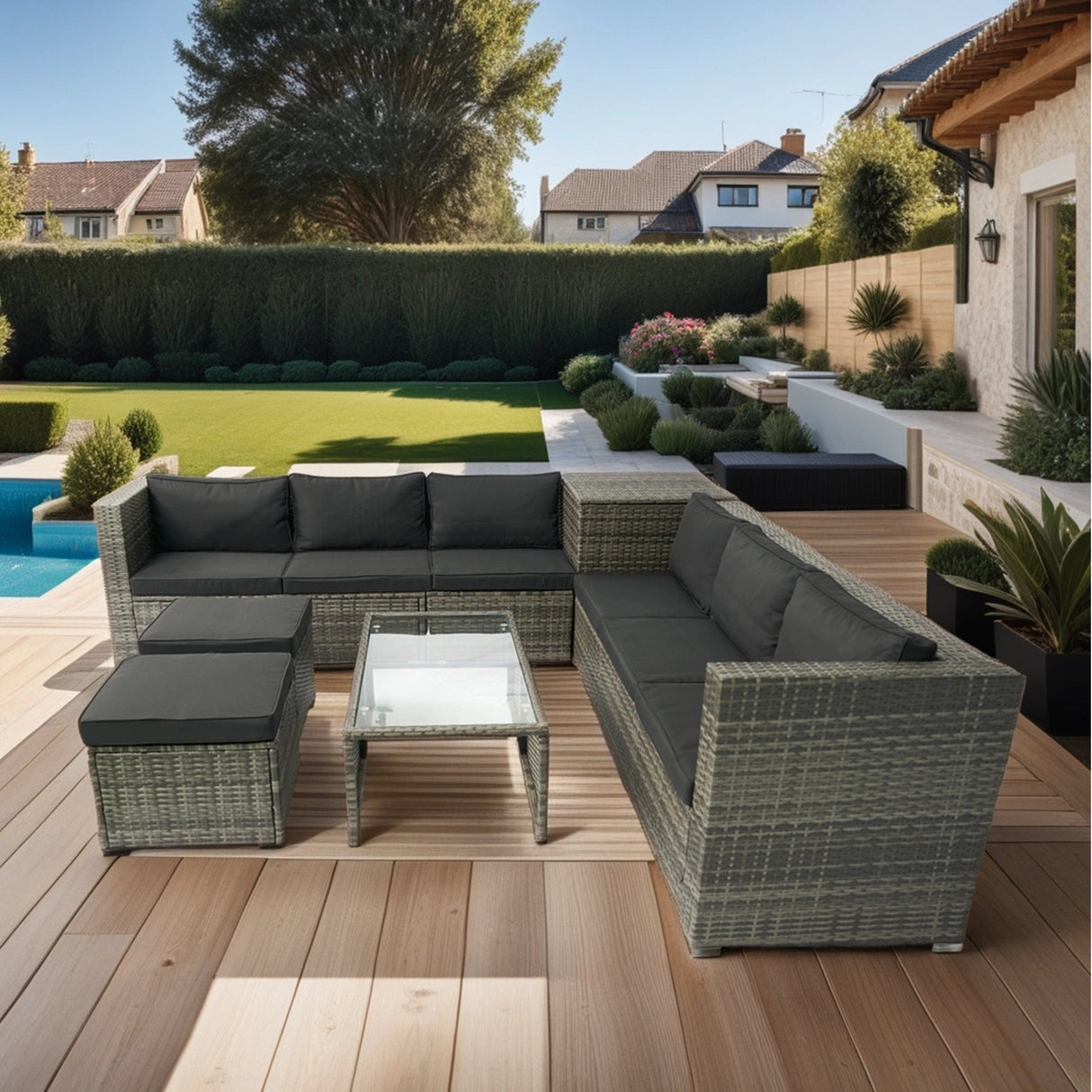 8 Piece Patio Sectional Wicker Rattan Outdoor Sofa Set with Storage Box