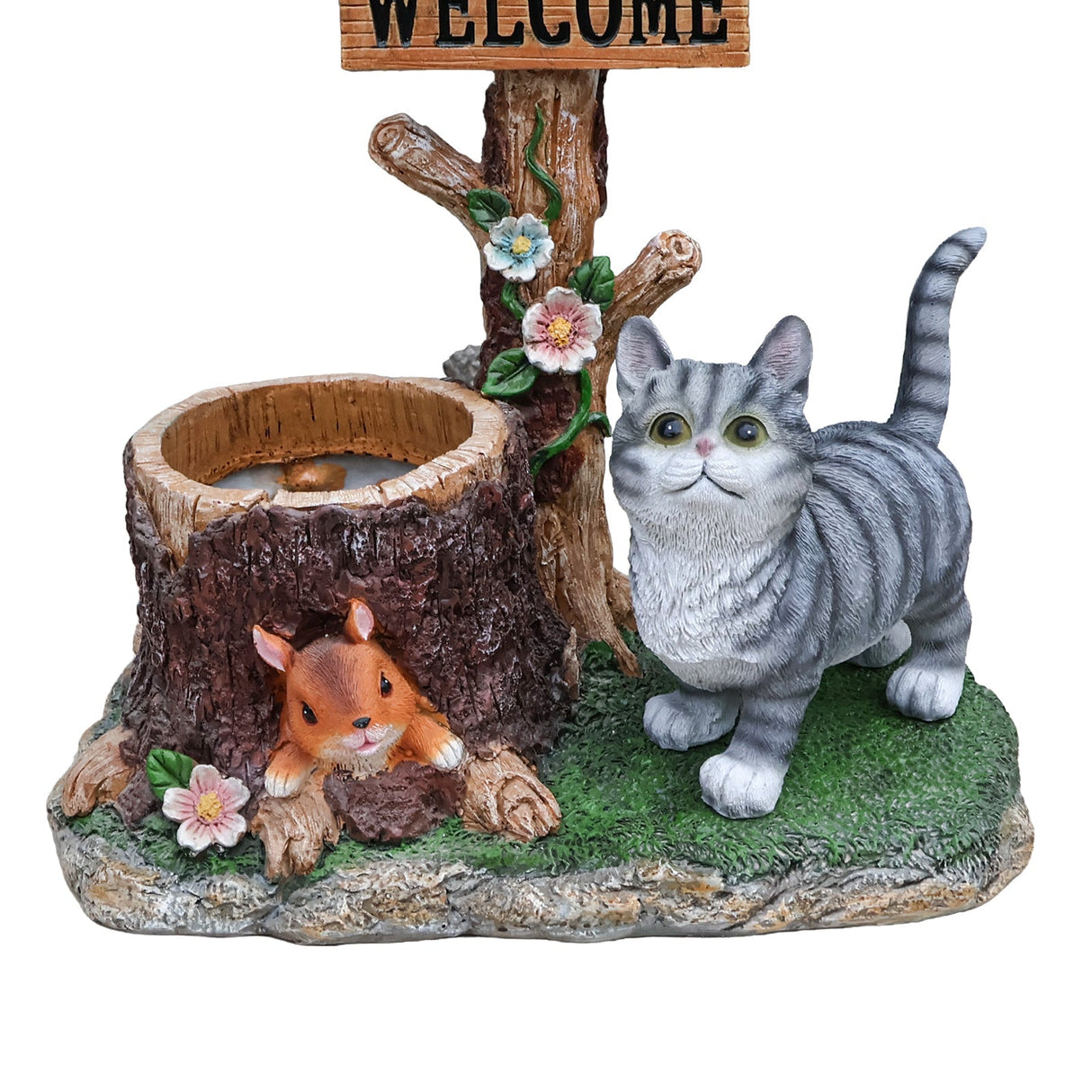 Cat Solar Planter Statue for Outdoor Decor