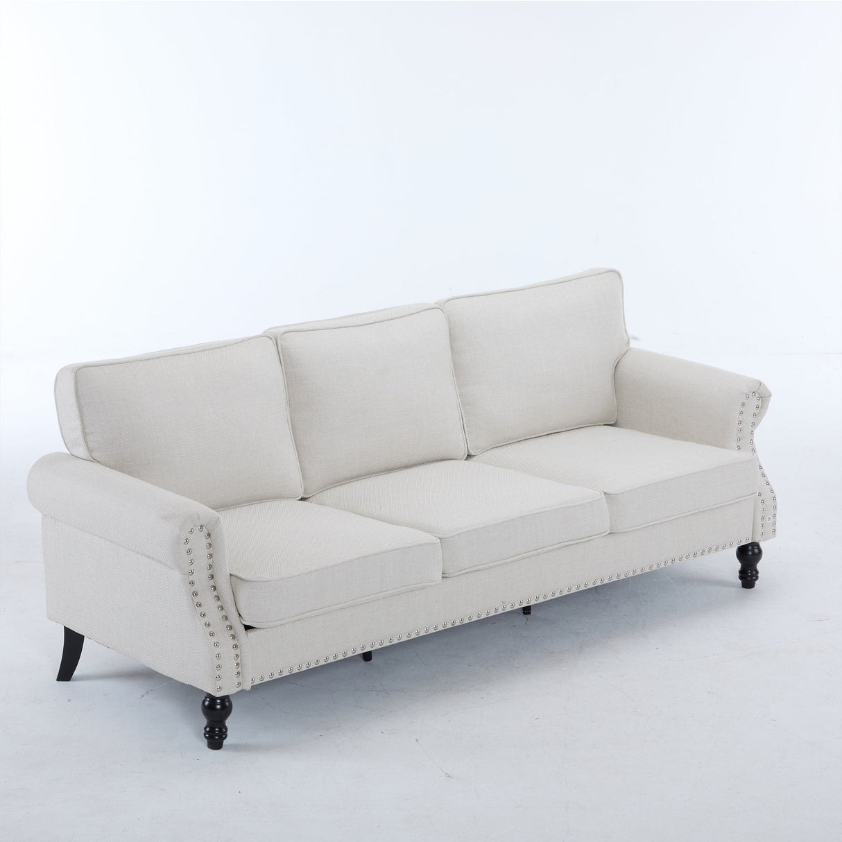 83 Inch Faux Leather Rolled Arm Sofa with Nailhead Trim