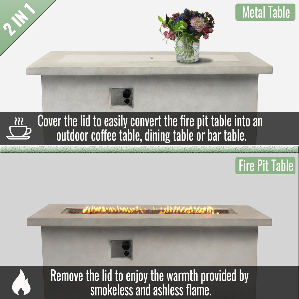 60" Propane Gas Fire Pit Table