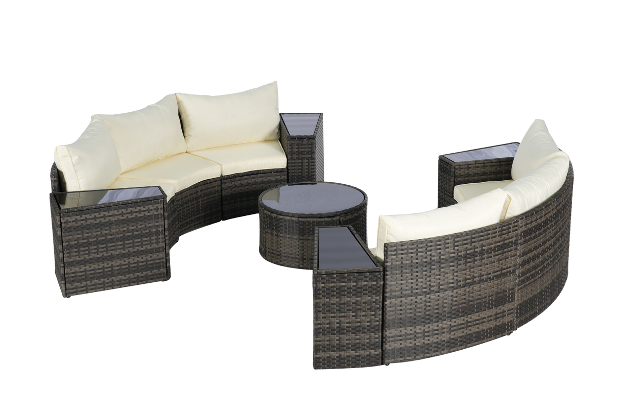 Outdoor Patio Furniture 11-Piece Half-Moon Sectional Round Patio Sofa Set