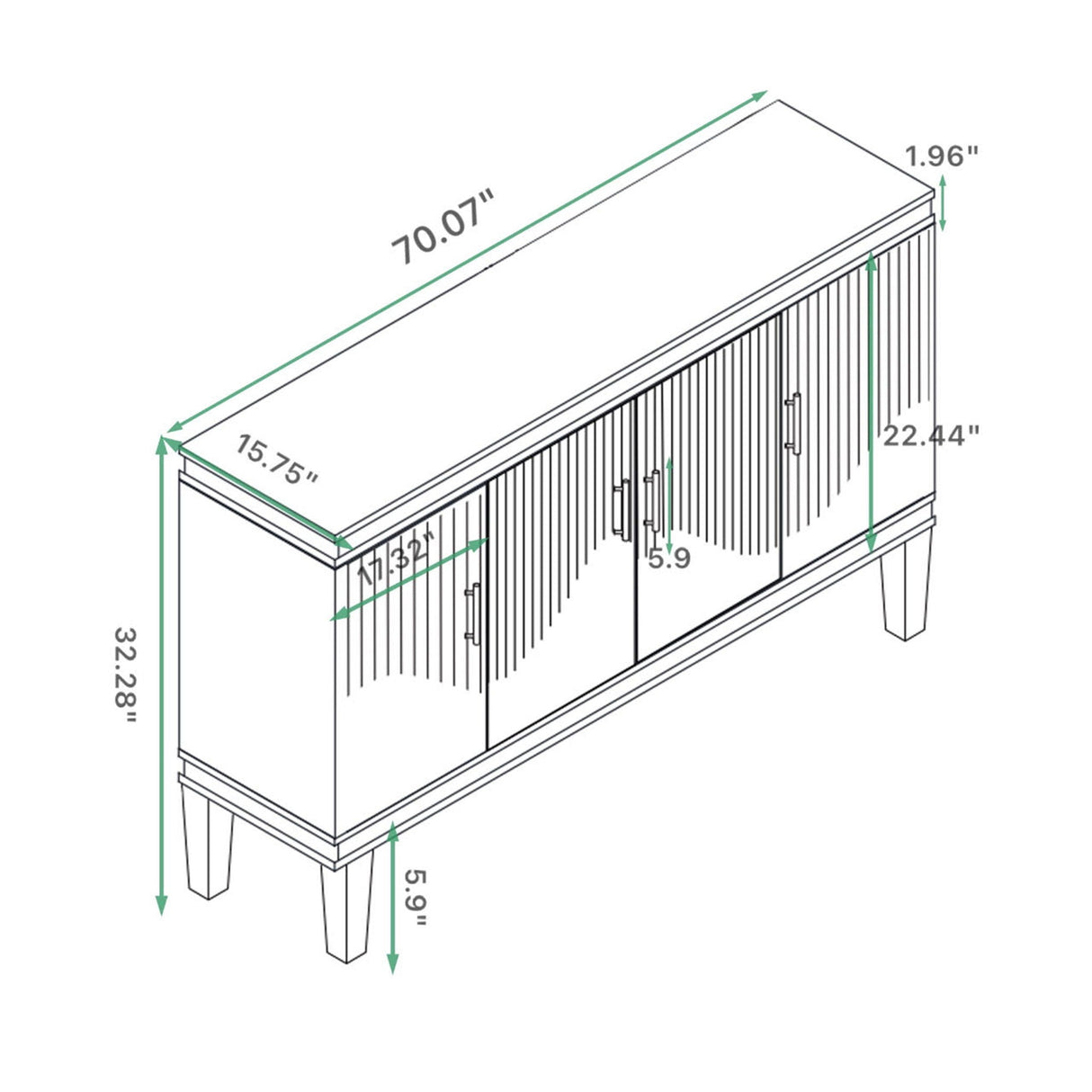 4 Door Cabinet, Large Storage For Living Room - Blue