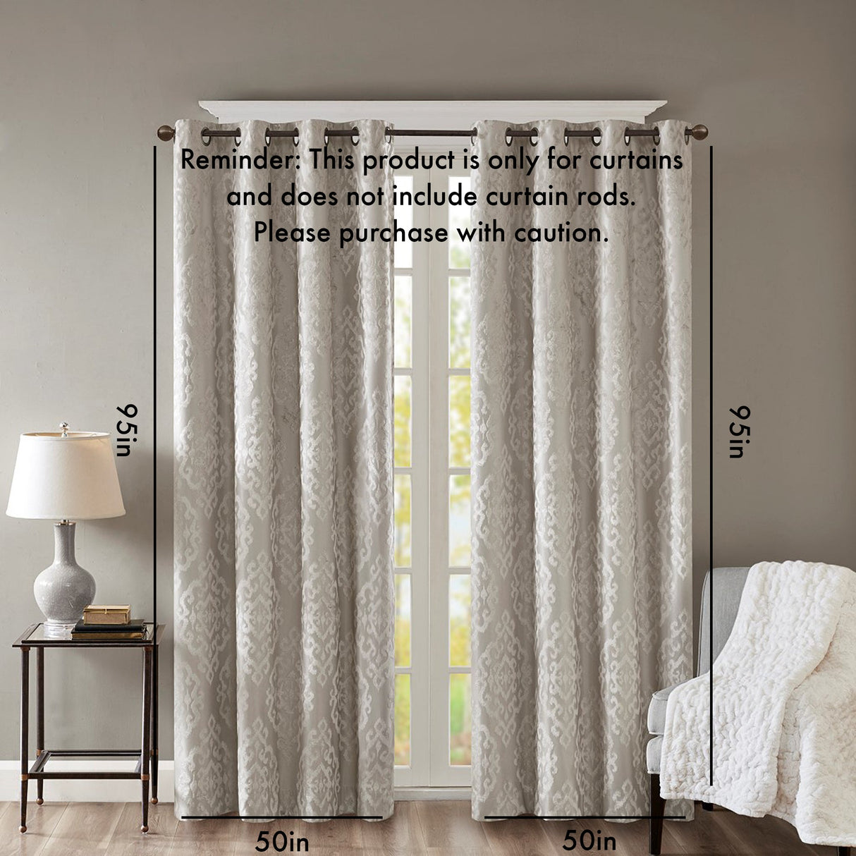 Knitted jacquard damask total blackout grommet top curtain panel (only 1 pc panel)
