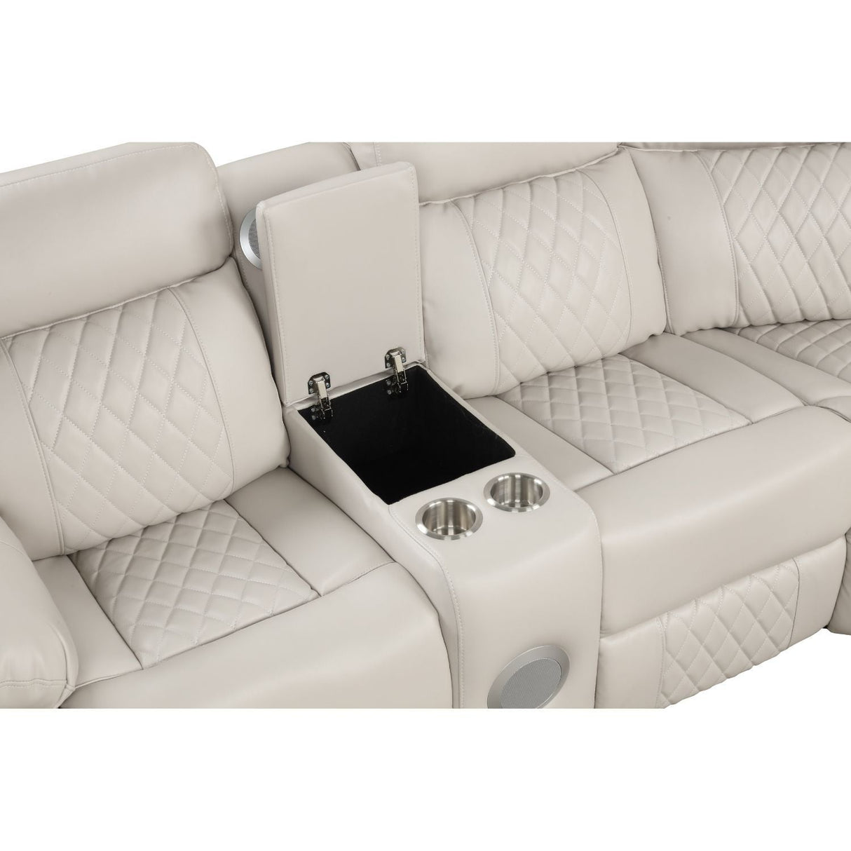 Lacrosse - Power Reclining Sectional Sofa & Bluetooth Speakers, LED Lights, Console Storage, Cup Holders And USB Charging - Beige