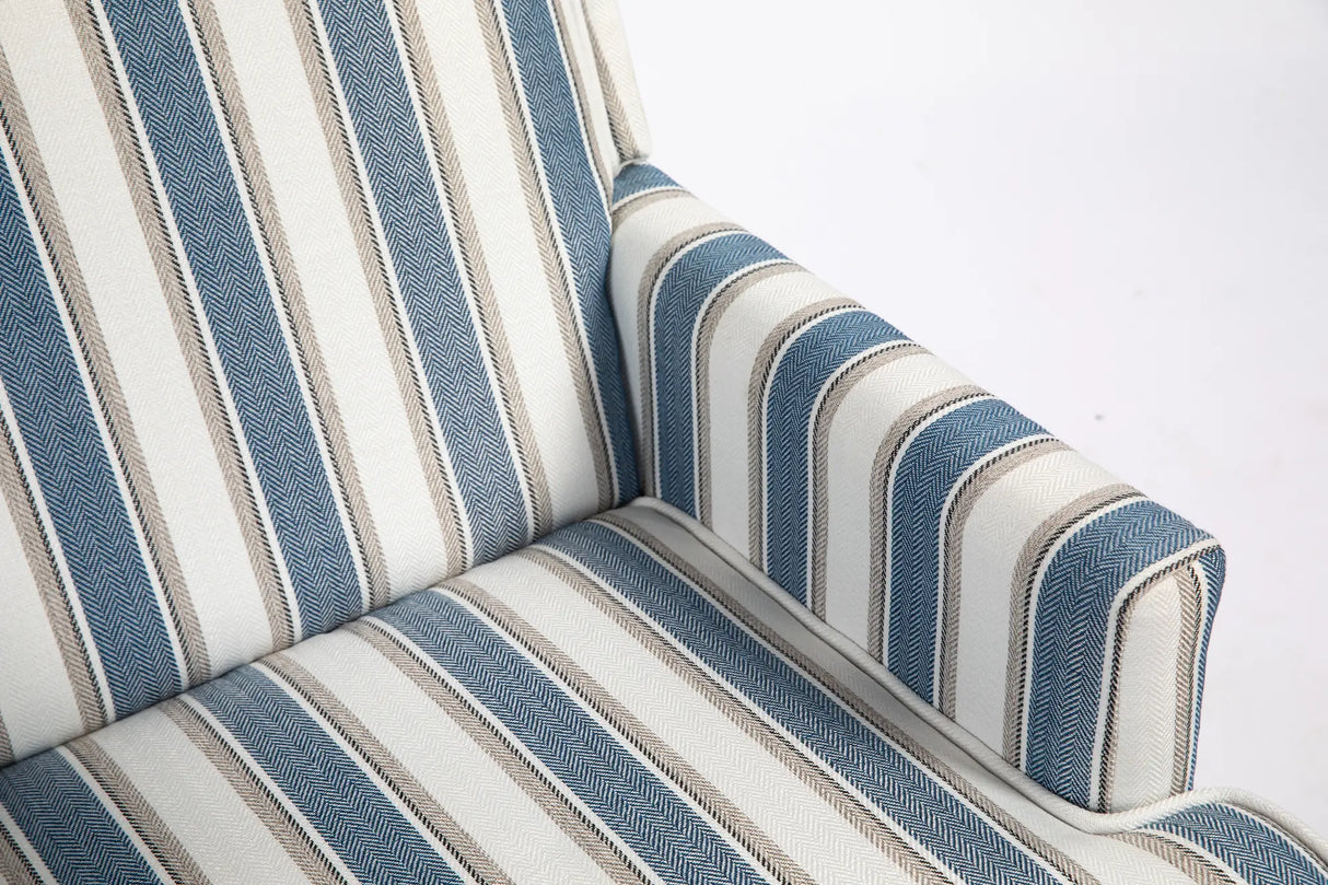 Upholstered Accent Chair with Striped Linen Fabric and Nailhead Trim