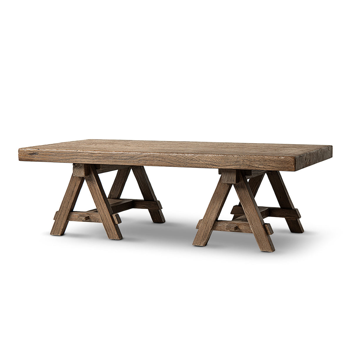 Hawthorne 48' Solid Reclaimed Elm Rectangular Trestle Coffee Table, Heritage Medium-Dark Brown