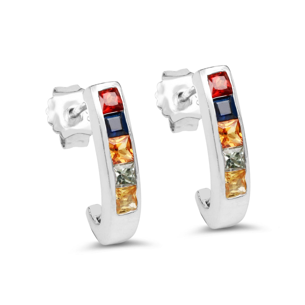 1.52 Carat Genuine Multi Sapphire .925 Sterling Silver Earrings