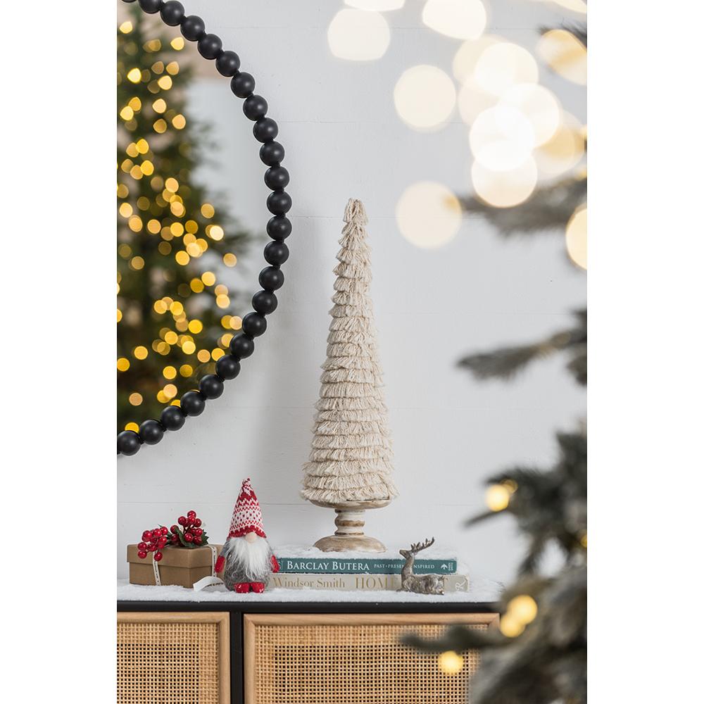 D5.1x21.7" Fringes Embellished Cone With Wooden Base