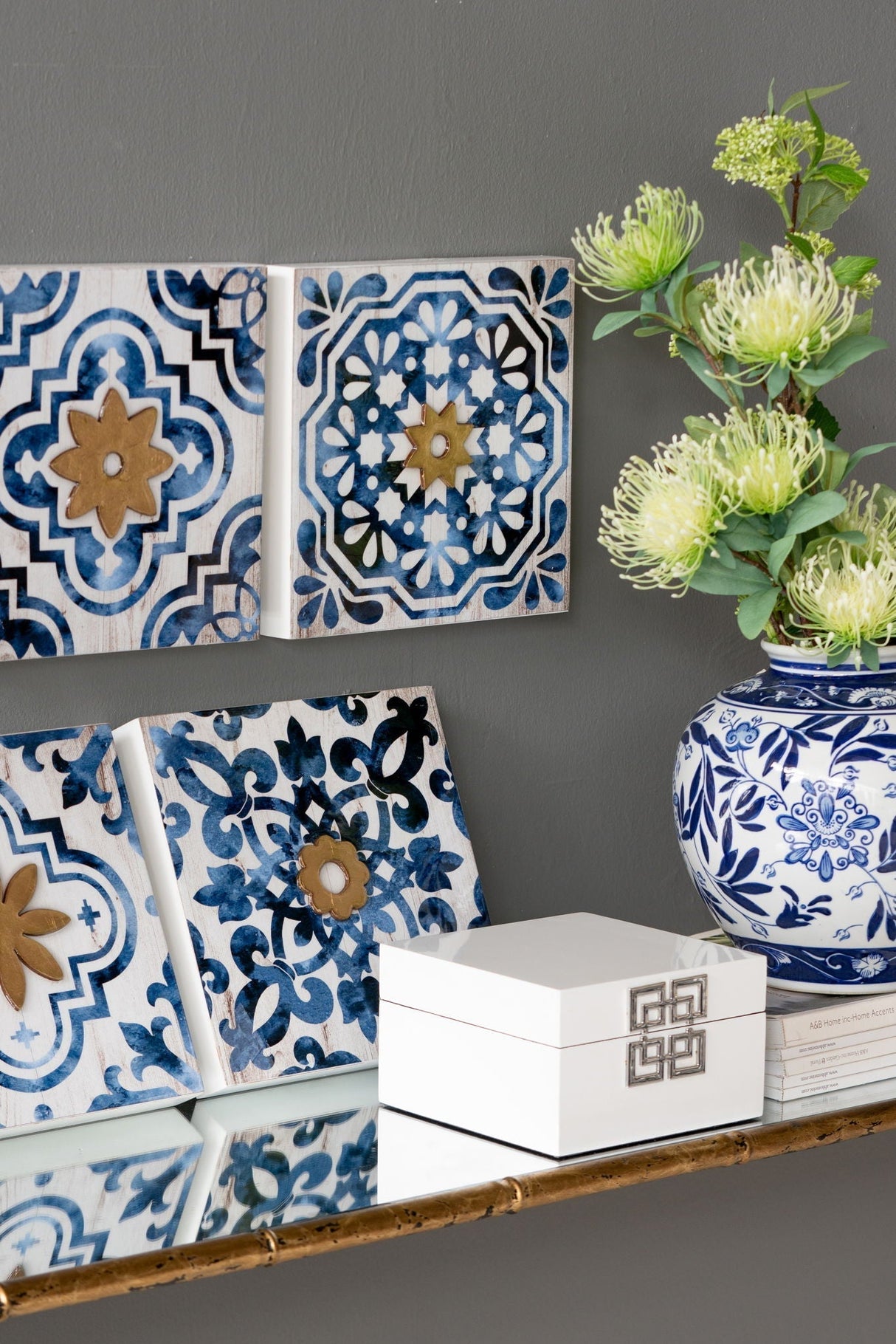 Abstract Wall Decor Accents (Set of 4) - White / Blue