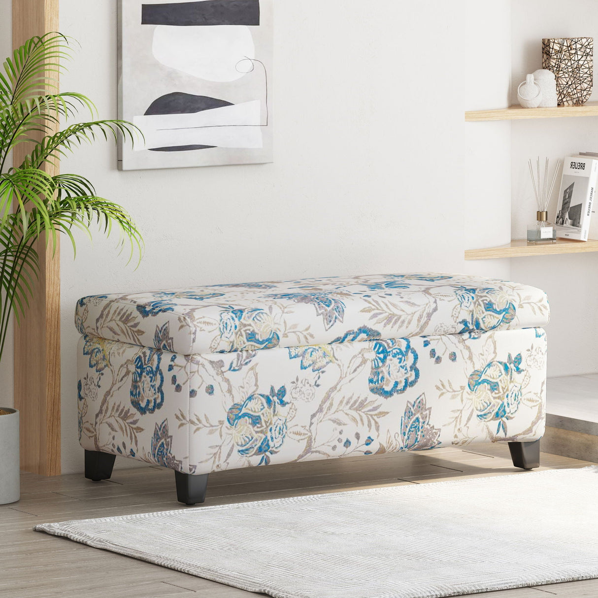 Luxury Storage Ottoman with Floral Patterned Fabric
