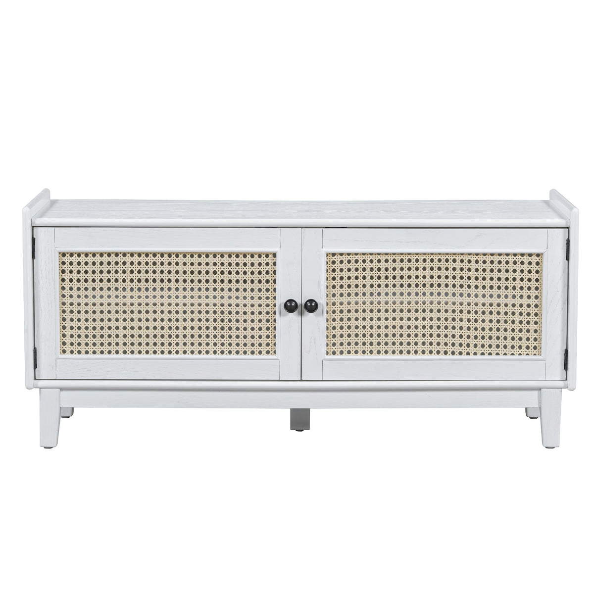 Boho Rattan Entryway Bench with Storage - MDF & Pine