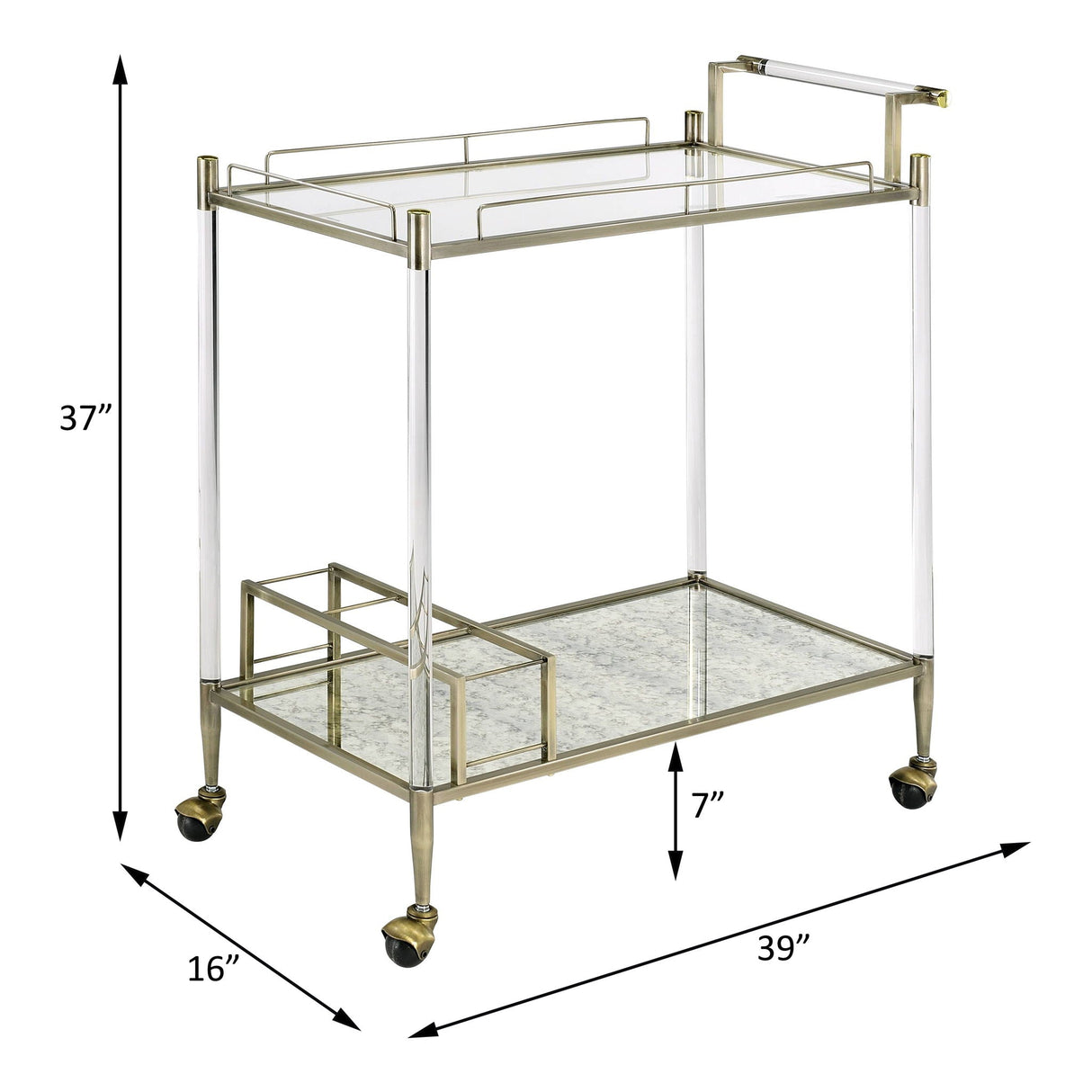 Cirro Antique Mirror Wire Brass Serving Cart - Antique Brass / White