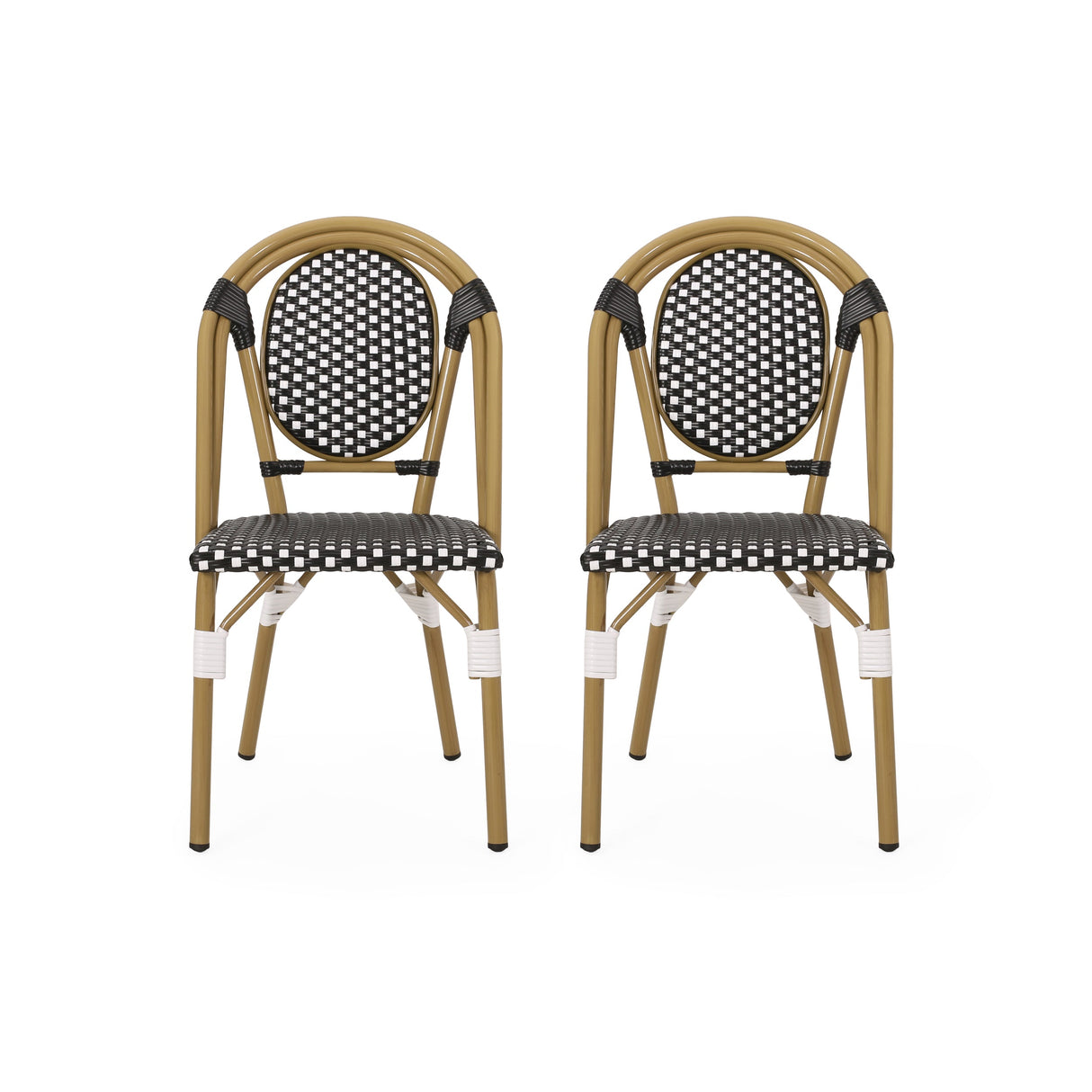 Outdoor PE Rattan and Aluminum French Bistro Chair, Set of 2