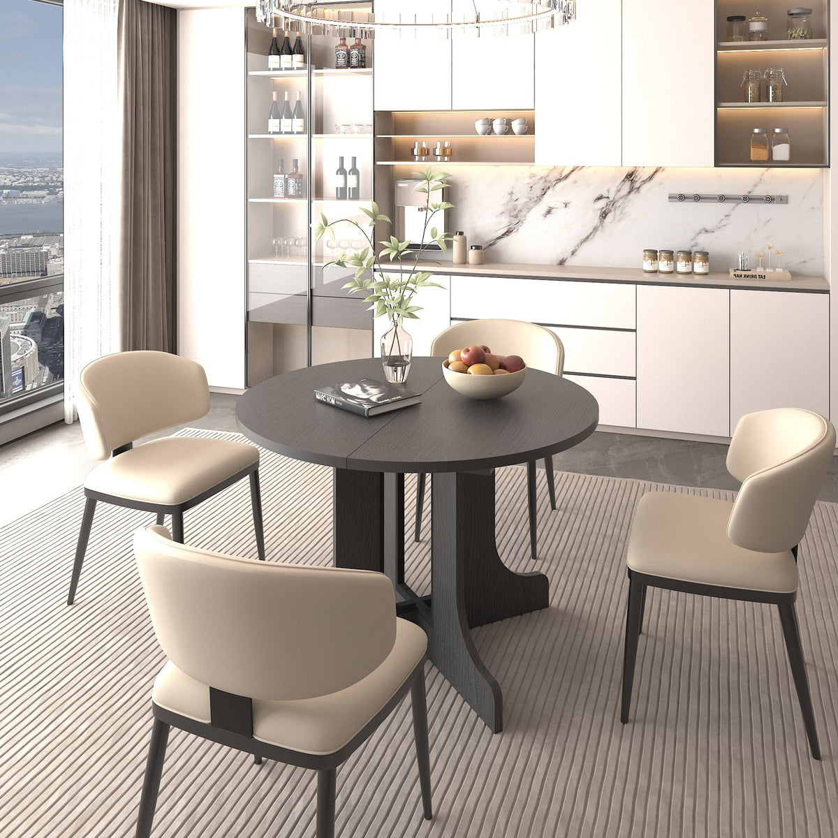 Dining Table For Farmhouse Kitchen Expandable Oval Table Top With Removable Leaf Trestle X Shaped Base - Black