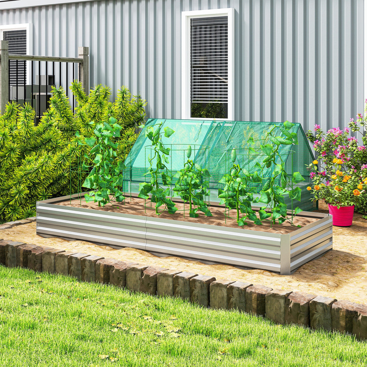Outsunny 95" x 36" Galvanized Raised Garden Bed