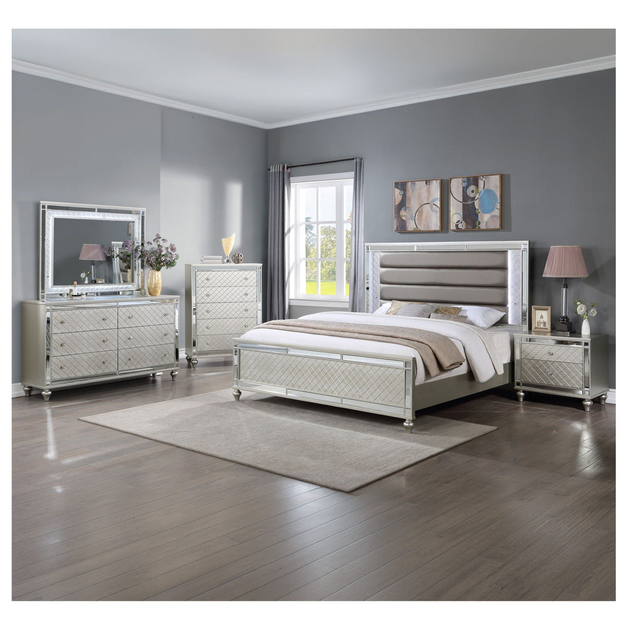 Modern Panel Bed Wit Tufted Design And Integrated LED Lighting