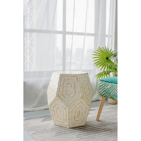 18x18x21'-Hexagonal-Capes-Capiz-Stool,-Cream/Yellow-Vases