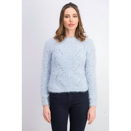 Freshman Juniors Pointelle Chenille Sweater Blue Size Medium