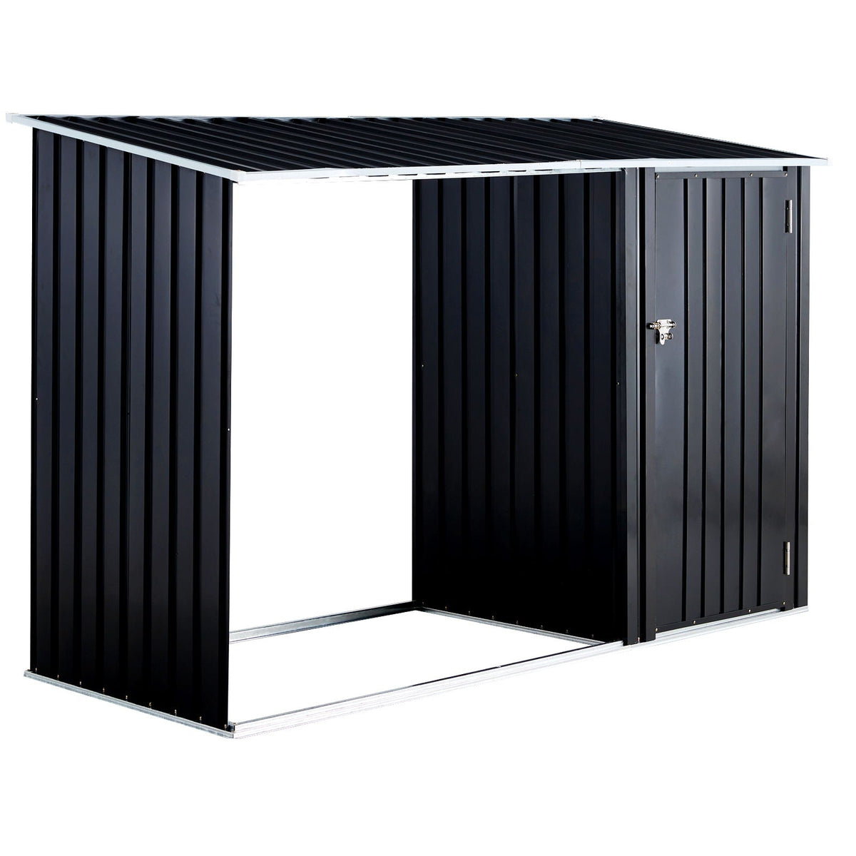 Anthracite Galvanized Steel Firewood Storage Shed with Log Holder - Black