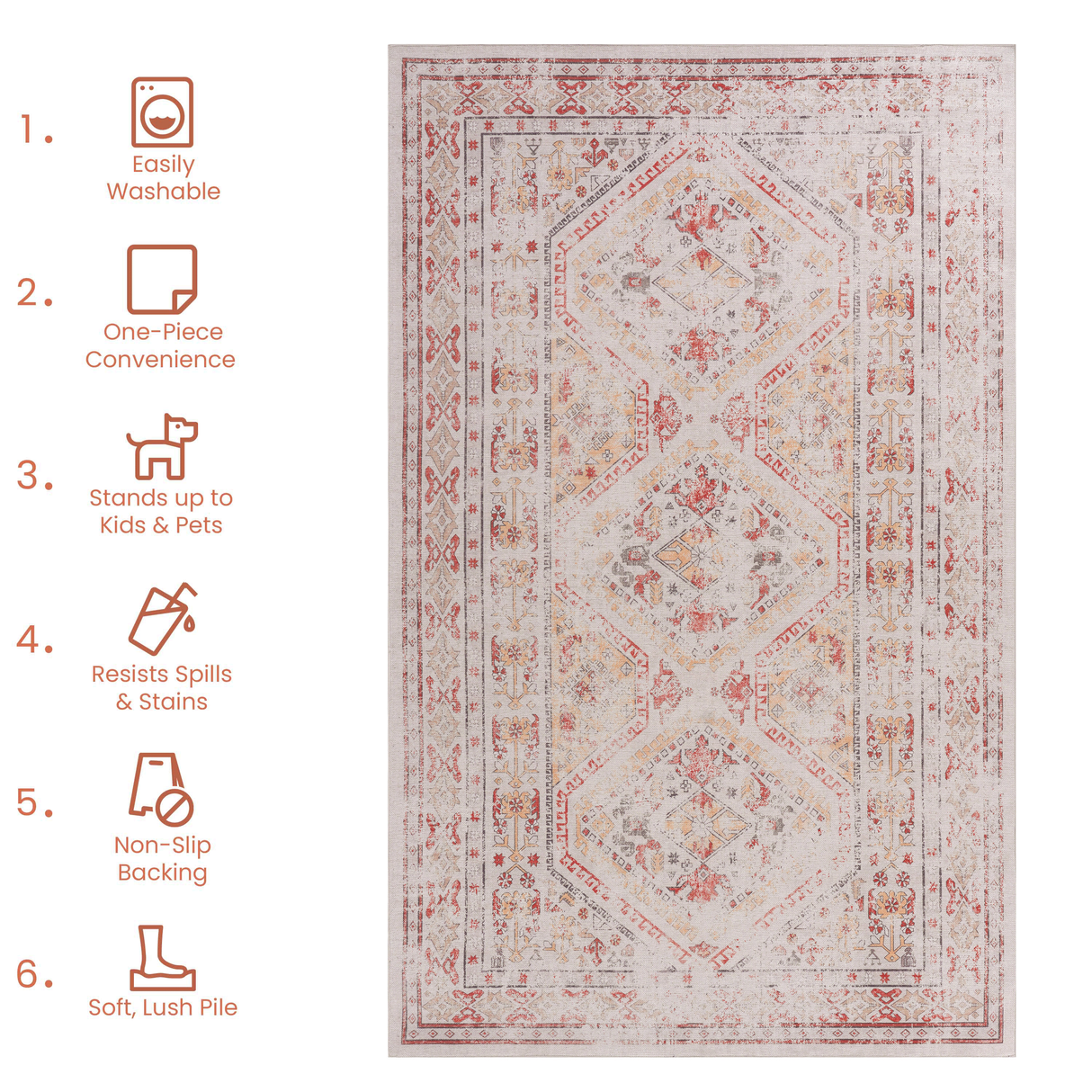 Naar Washable Area Rugs, Low-Pile, Non-Slip, Non-Shedding, Foldable, Kid & Pet Friendly
