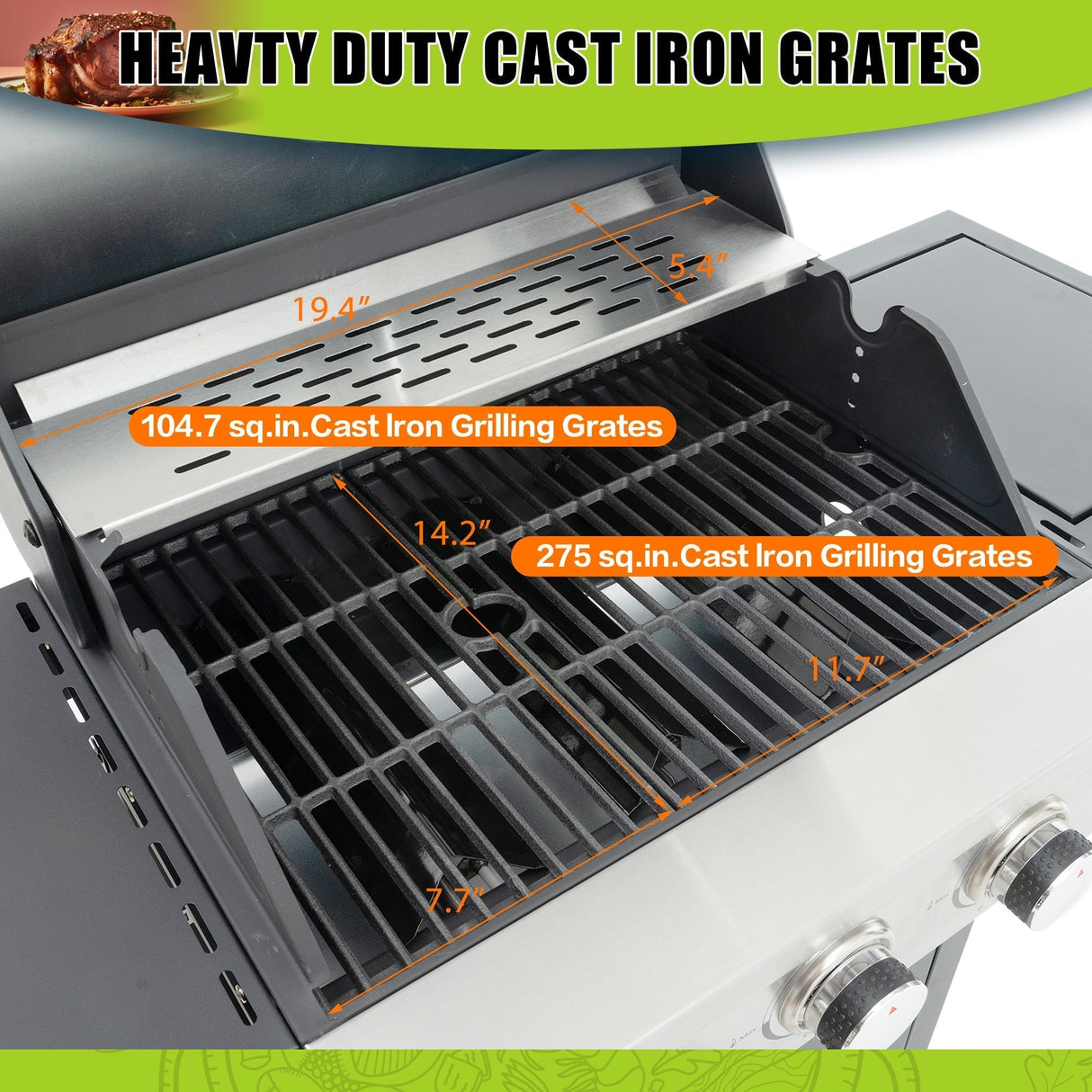 Propane Grill 3 Burner Stainless Steel Gas Grill with Side Burner