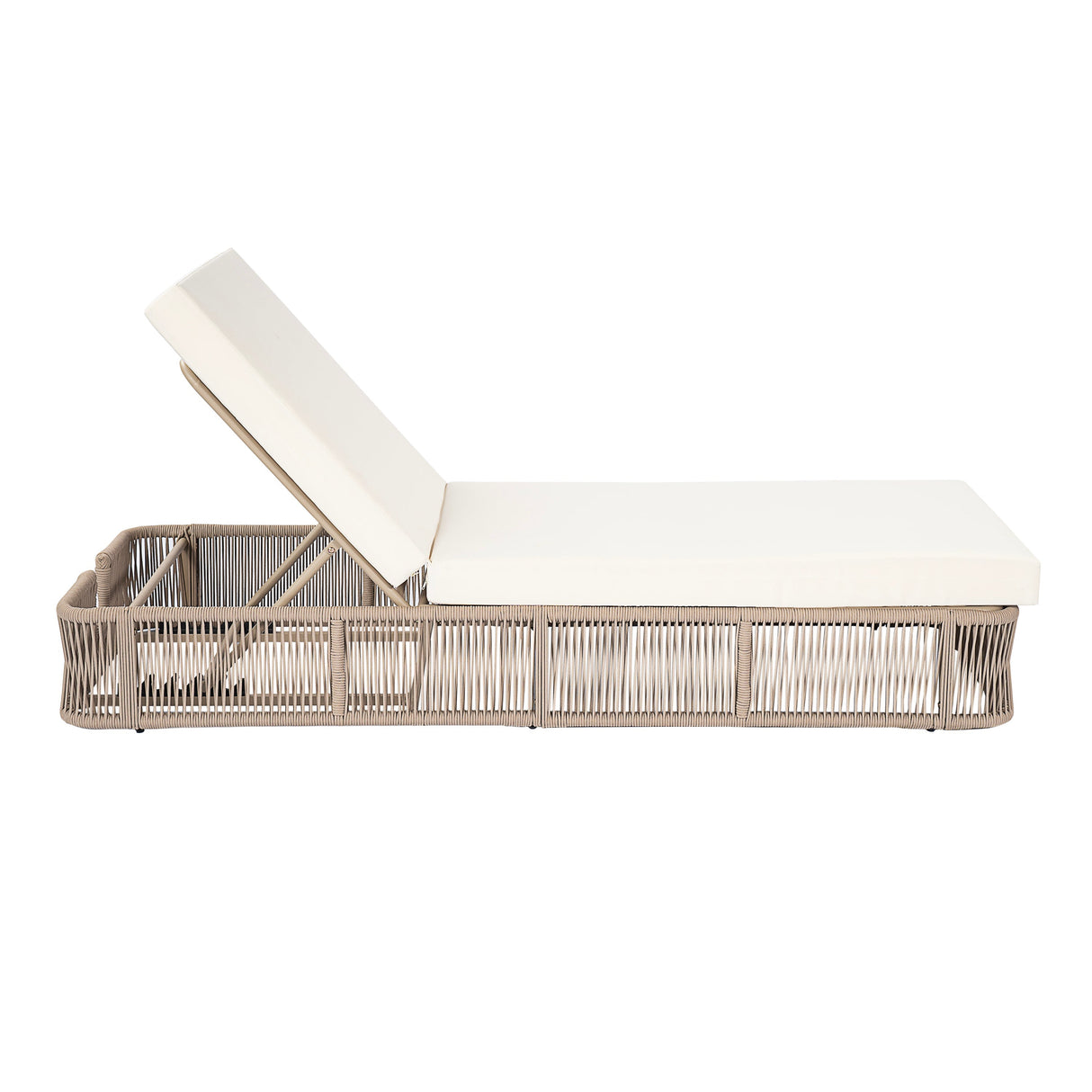 Beige and White Adjustable Sunlounge with Woven Rope Base