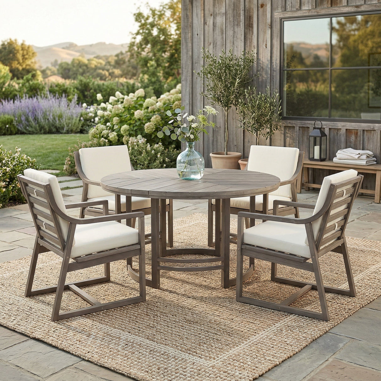 Outdoor Dining Set 5-Piece Patio Table and Chairs Set with Umbrella Hole