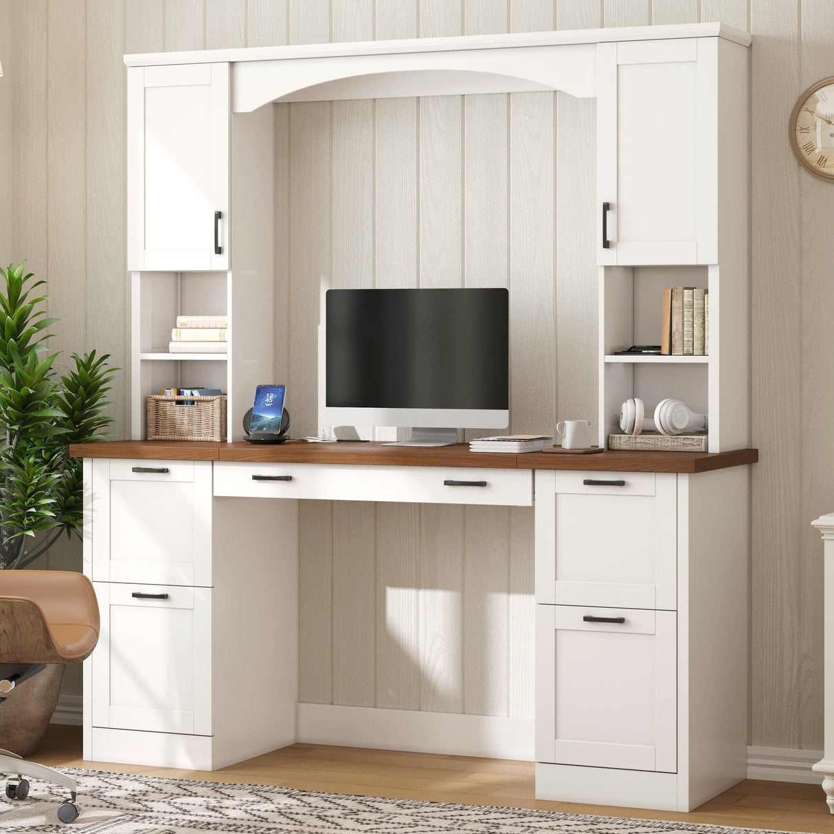 ON-Trend Farmhouse Arched Computer Desk with Hutch