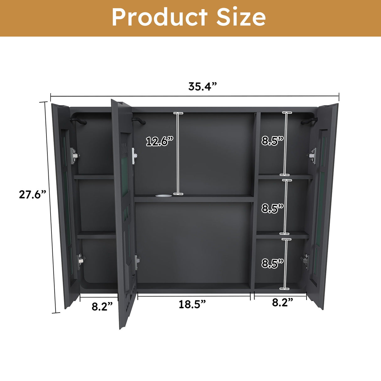 Aluminium Medicine Cabinet Mirror With LED Light And Defogging Function - Gray