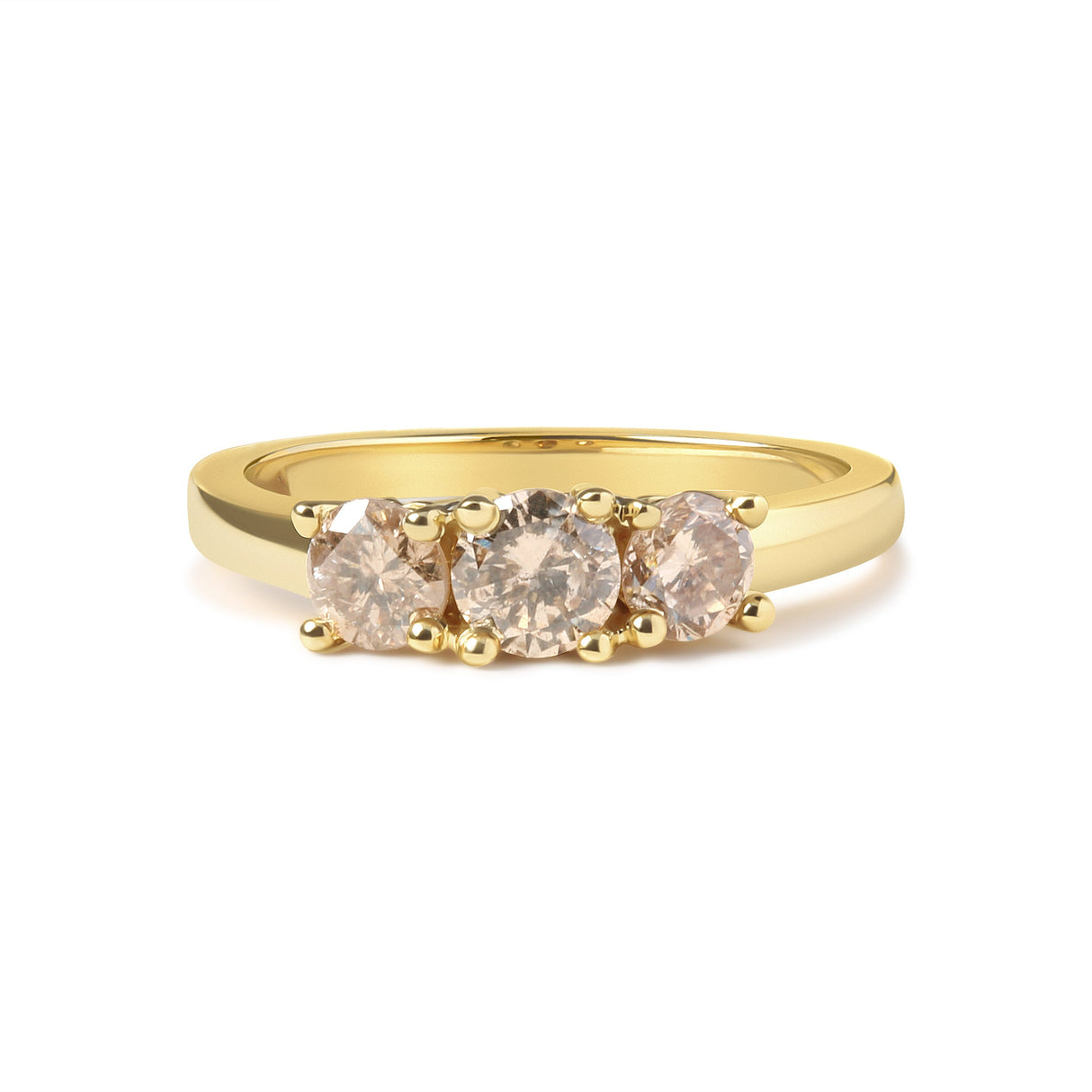 10K Yellow Gold 1.00 Cttw Champagne Diamond 3-Stone Band Ring (J-K Color, I1-I2 Clarity) - Size 7