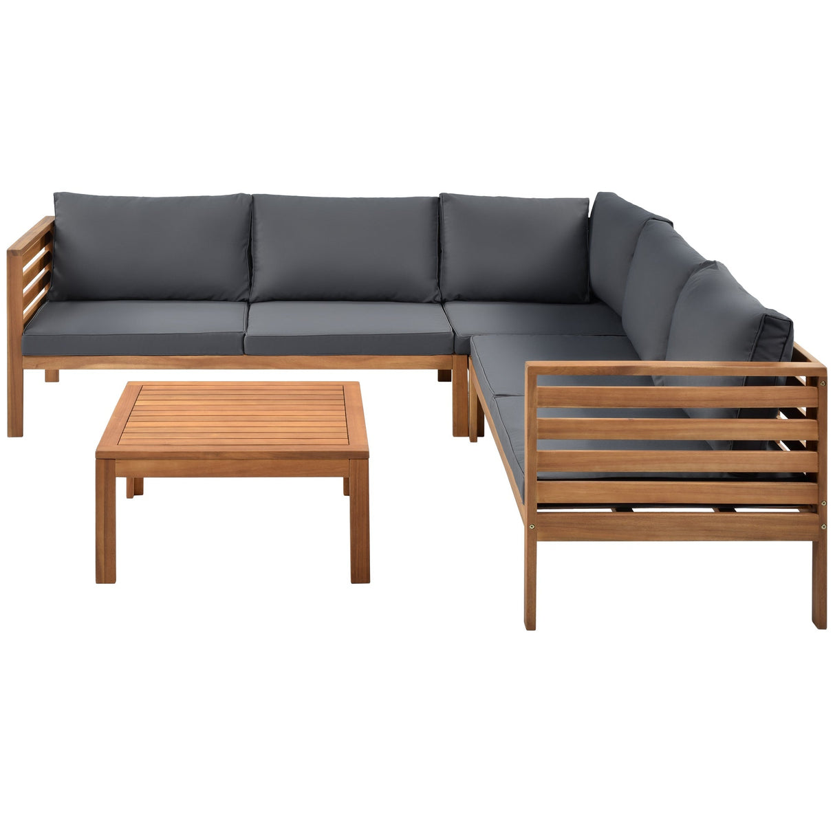 GO Wood Structure Outdoor Sofa Set with Gray Cushions