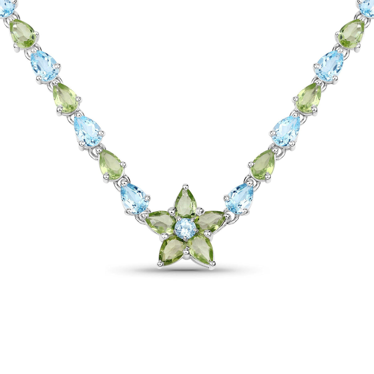 29.48 Carat Genuine Blue Topaz and Peridot .925 Sterling Silver Necklace