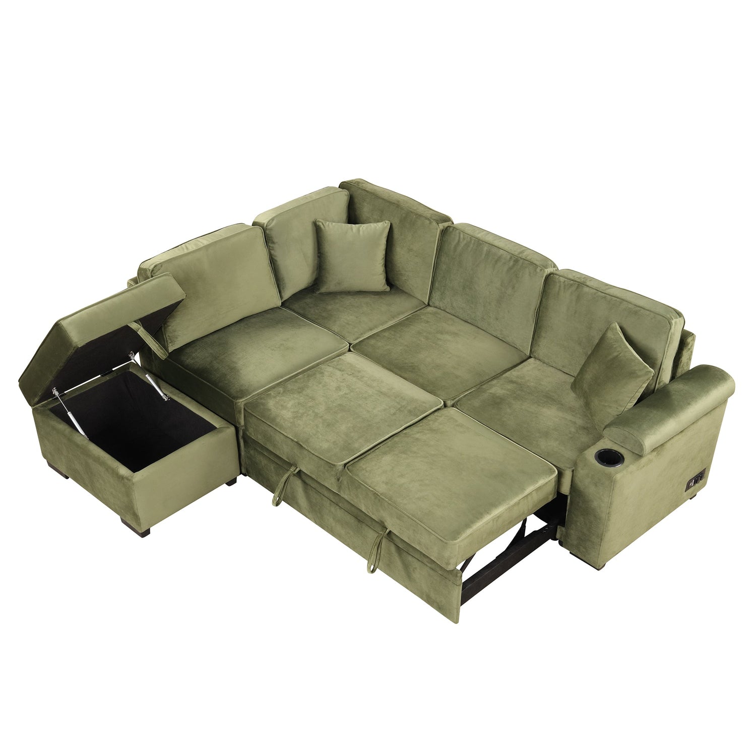 Virginia Green Velvet Convertible Sleeper Sofa with Hidden Storage Ottoman