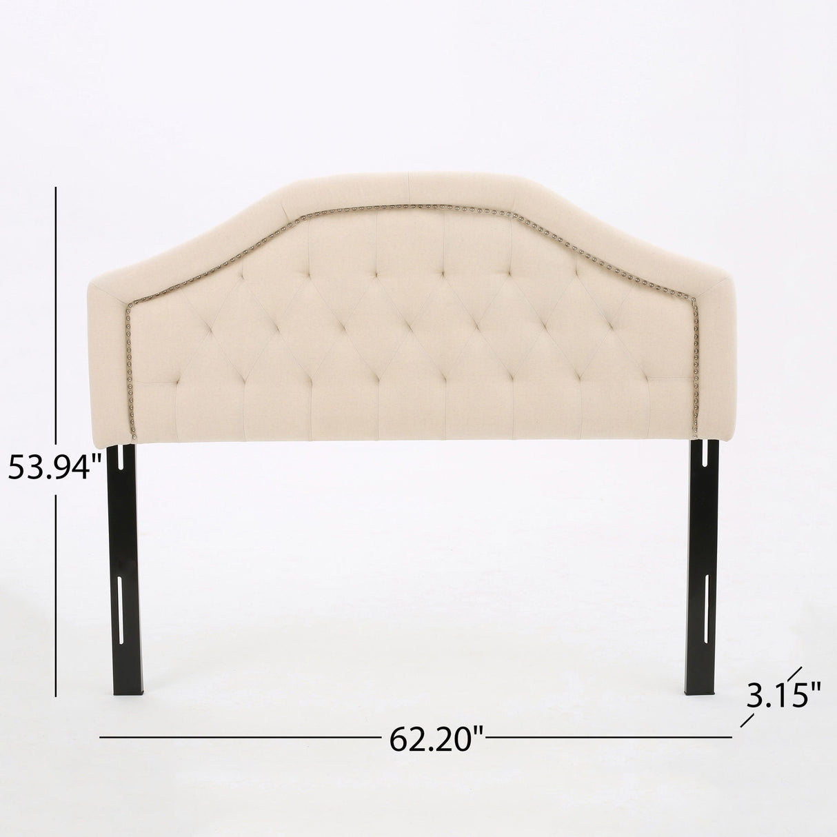 Queen & Full Size Headboard With Diamond Tufting And Nailhead Trim - Beige