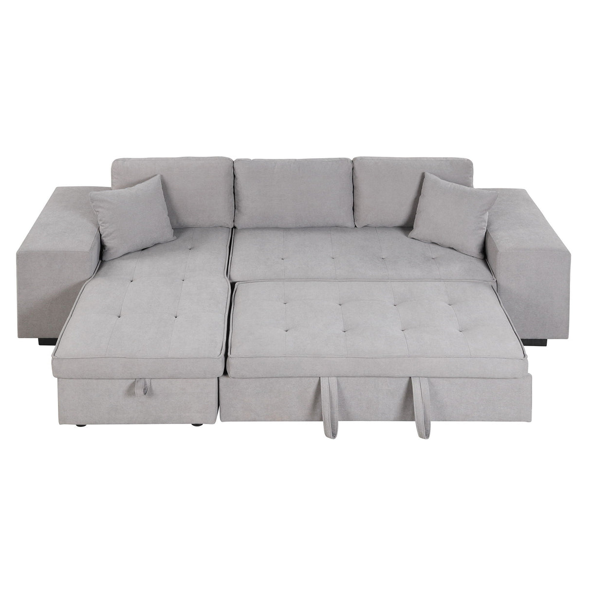 Modern L-Shape 3 Seat Reversible Sectional Couch, Pull Out Sleeper Sofa With Storage Chaise And 2 Stools For Living Room Furniture Set