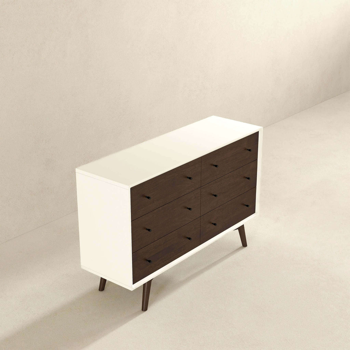 Dresser 6 Drawer - Dark Brown / White