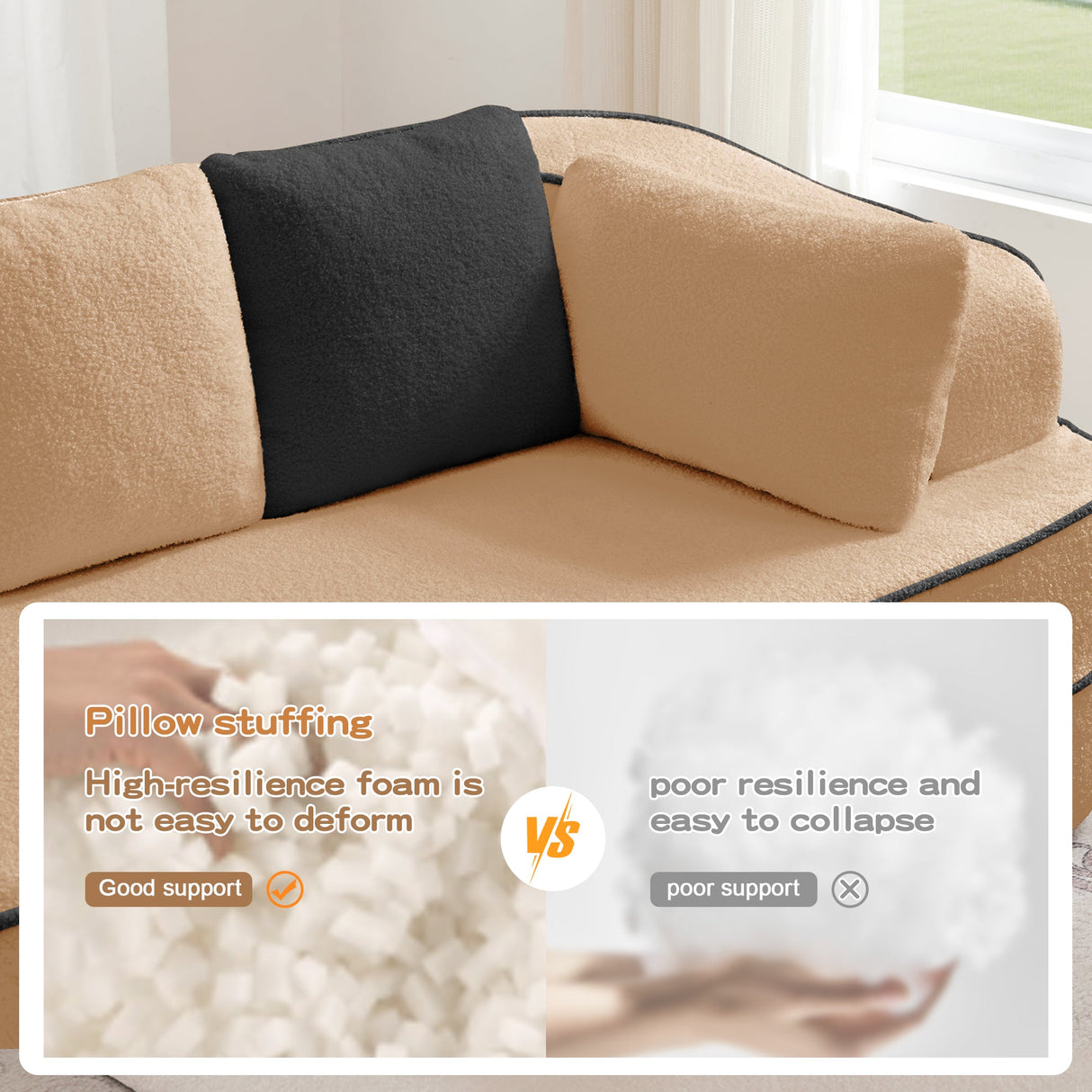77.2" Teddy Fabric No Assembly Sofa in Camel