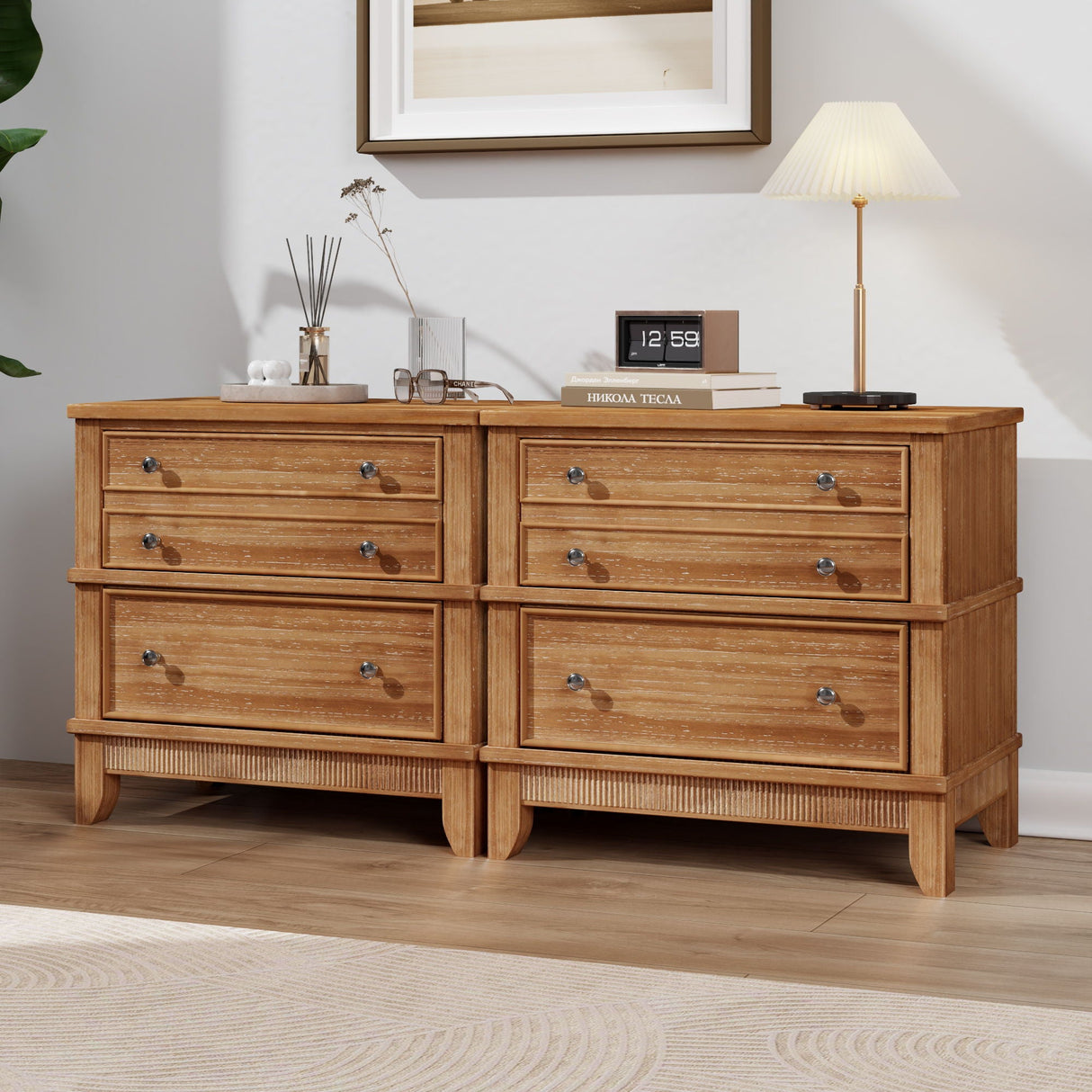 Hazel - 3 Drawer Side Table For Living Room, Hallway, Entryway (Set of 2) - Natural