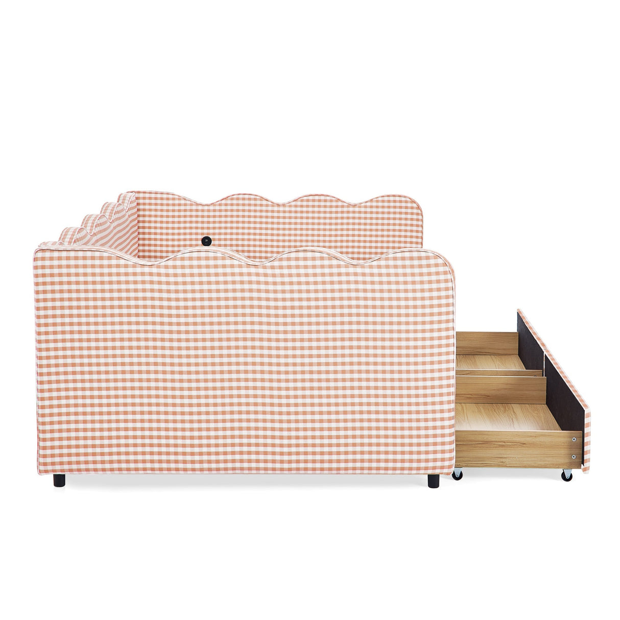 Full Size Cozy Gingham Daybed with Two Storage Drawers