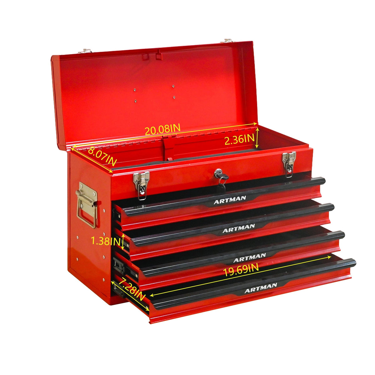 20-Inch Steel Tool Box with Drawers – Portable Storage, Red
