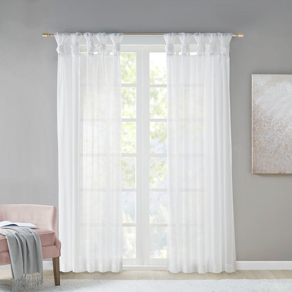 Twist Tab Voile Sheer Window Pair with Twist Tab Top – White Sheer Curtains