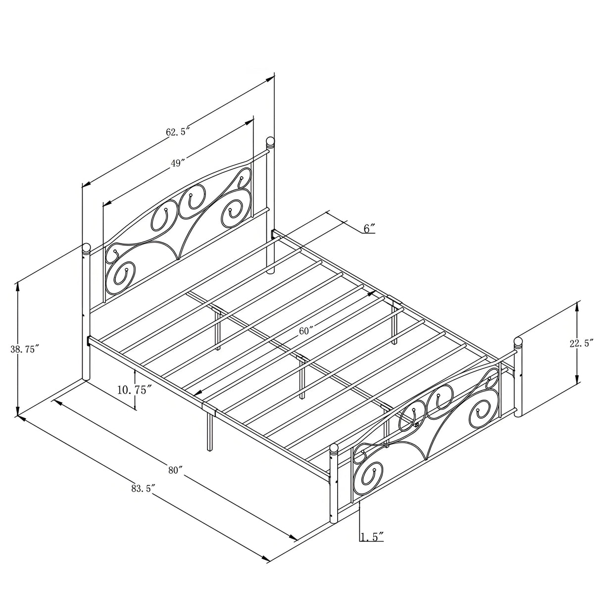 Queen Size Unique Flower Sturdy System Metal Bed Frame with Headboard and Footboard