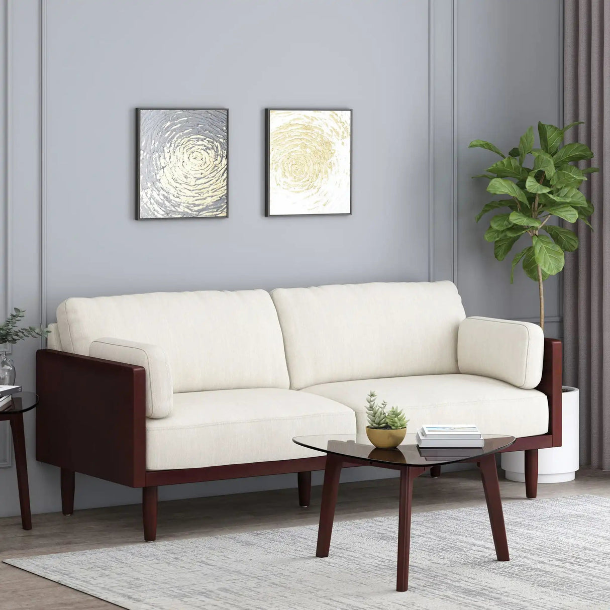 Mid - Century 3 Seater Sofa With Pillow Cushions