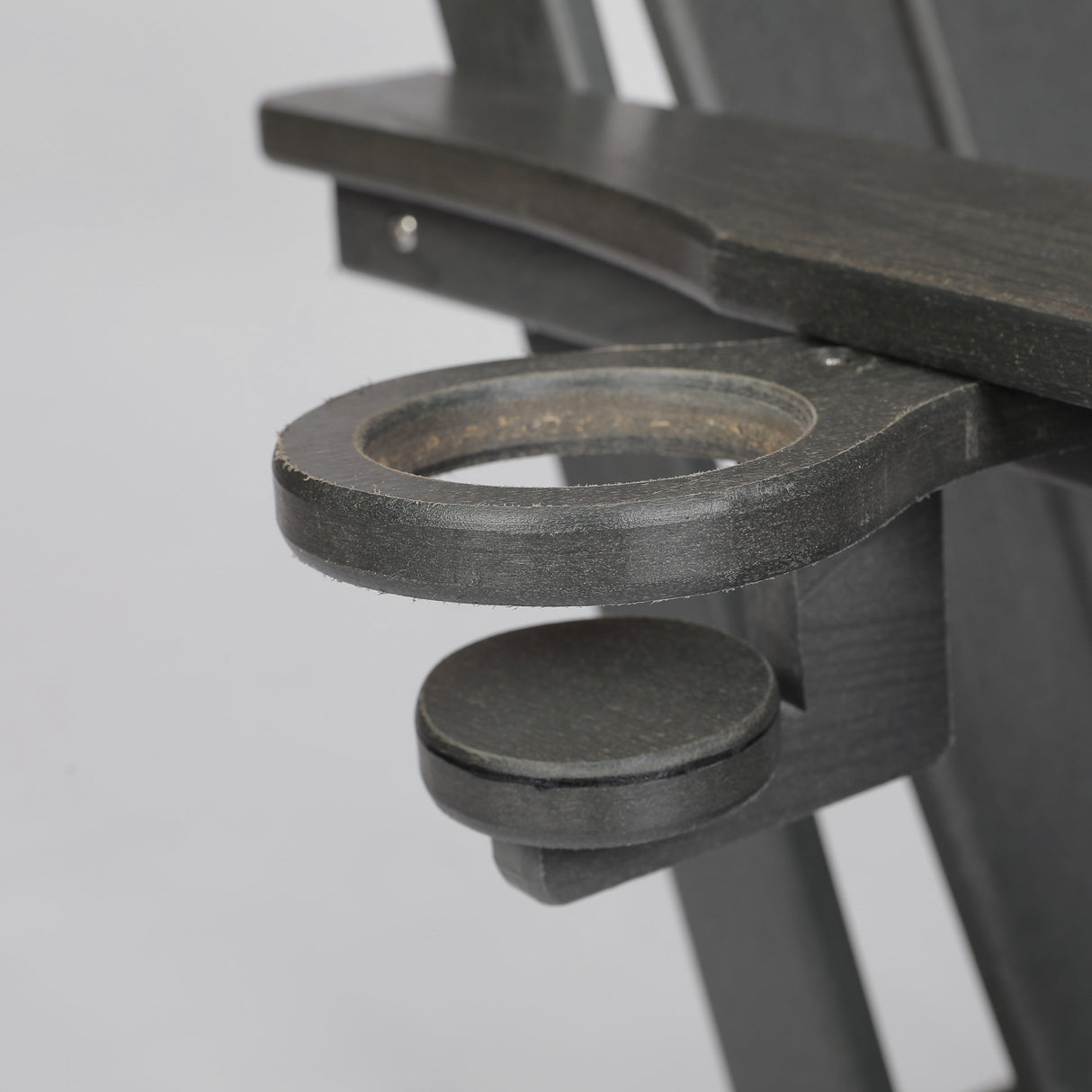 HDPE Folding Adirondack Chair with Dual Cup Holder - Gray Composite Wood Texture