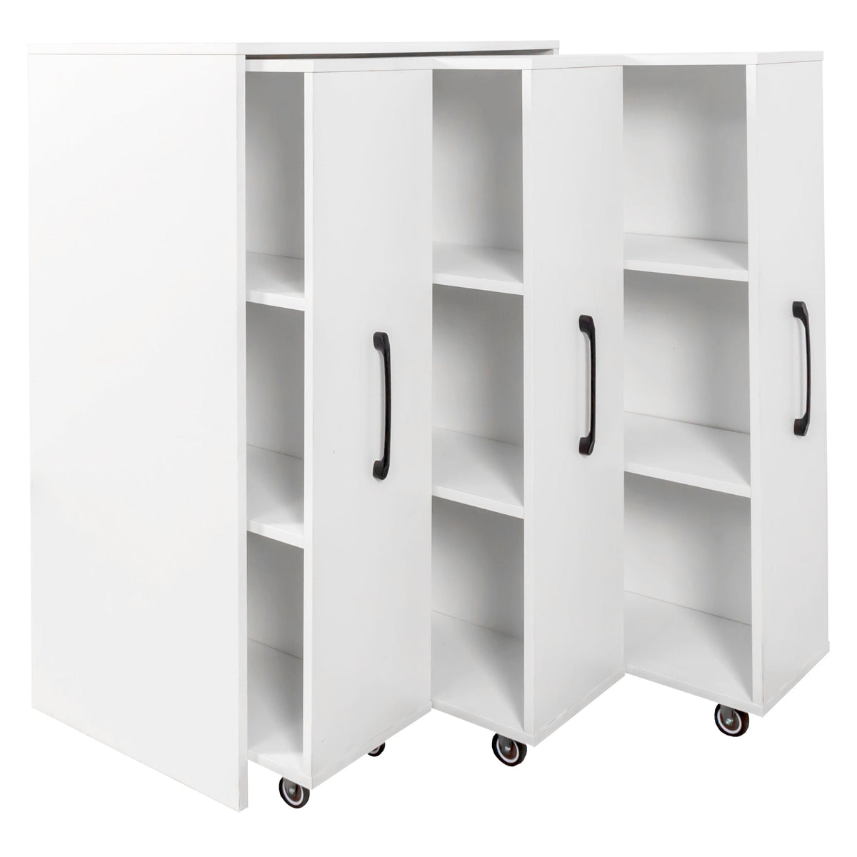3 Tier Bookcase with Three Pulled Out Doors and Wheels