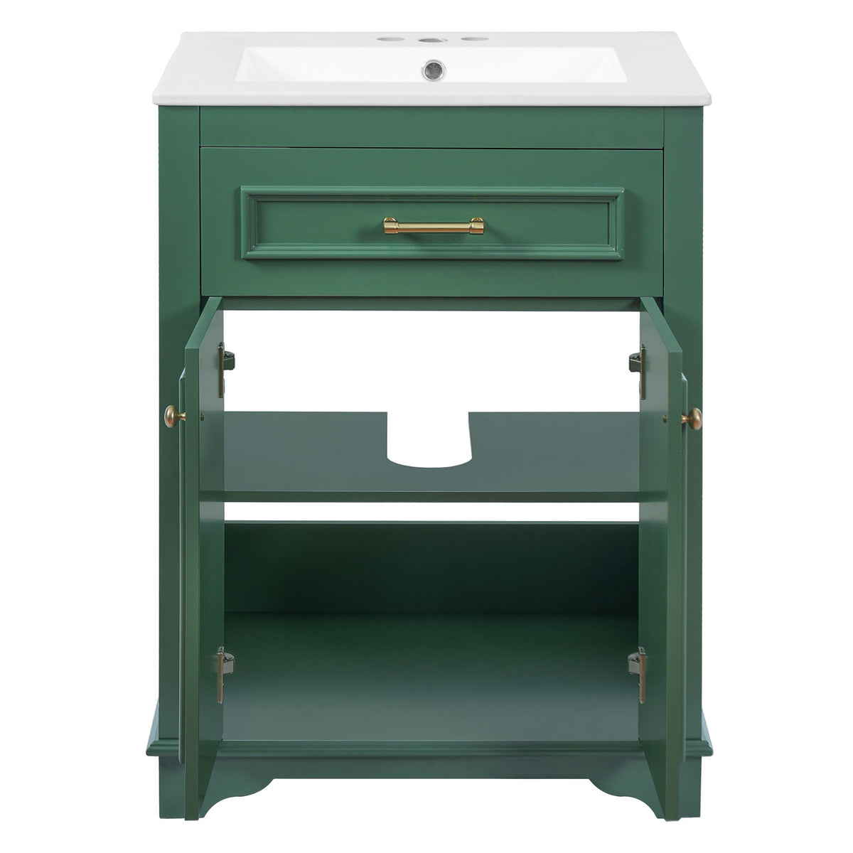 Bathroom Vanity with Integrated Sink and Storage Cabinet - Dark Green, Black, White