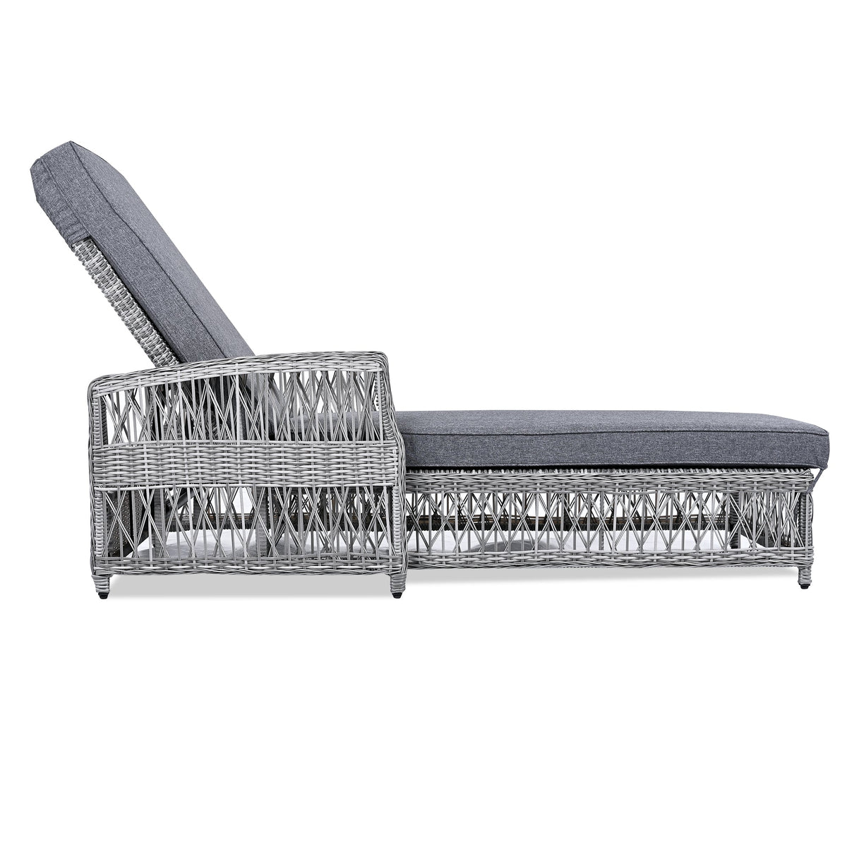 GO Outdoor Long Reclining Chaise with Armrests and Cushions